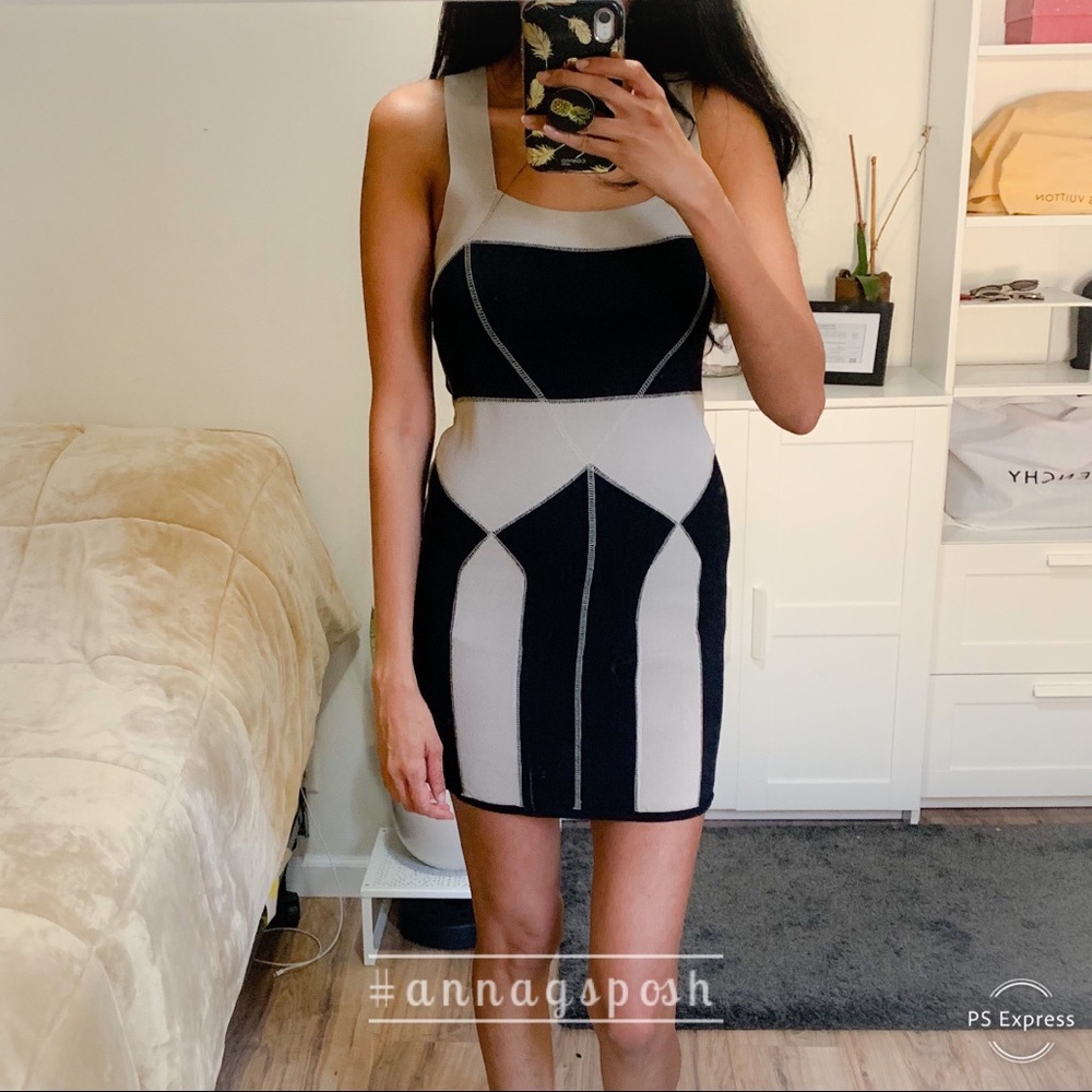 H&M Black/Peach Color Block Bandage Dress